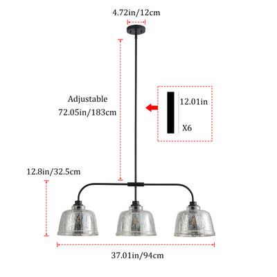3-Light Kitchen Island Pendant Light with Clear Seeded Glass Shades