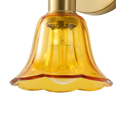 1-Light Vintage Wall Sconce, Brass Finish with Amber Glass Shade, E26 Bathroom Vanity