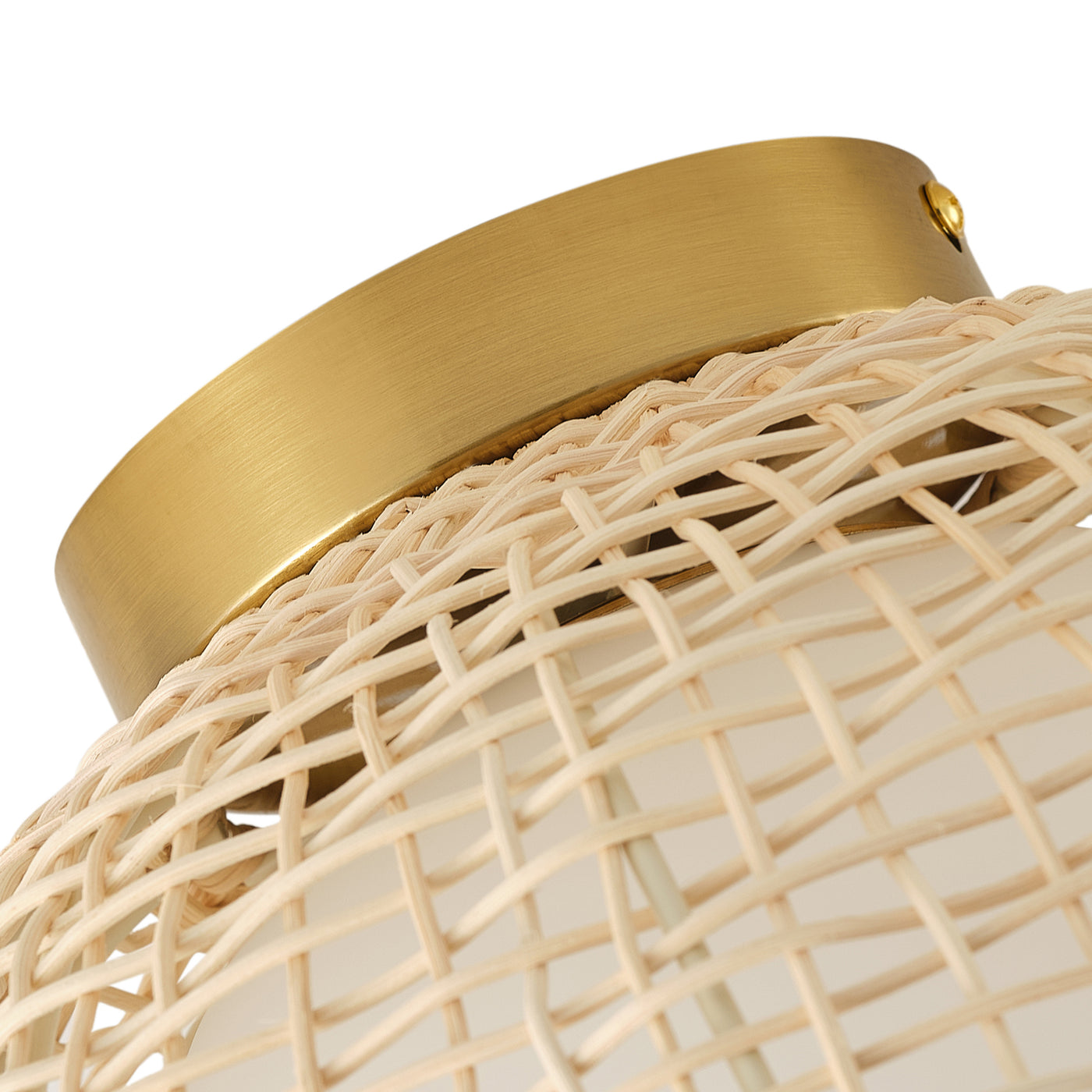 1-Light Boho Rattan Semi Flush Mount Ceiling Light,Frosted Globe