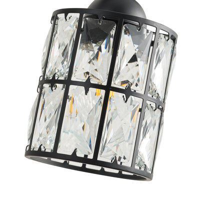 3-Light Black Crystal Wall Sconce, Industrial Vanity Light Fixture with Sparkling Crystal Lampshades