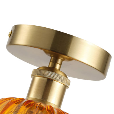 1-Light Vintage Amber Glass Flush Mount Ceiling Light  Flower Shade Fixture