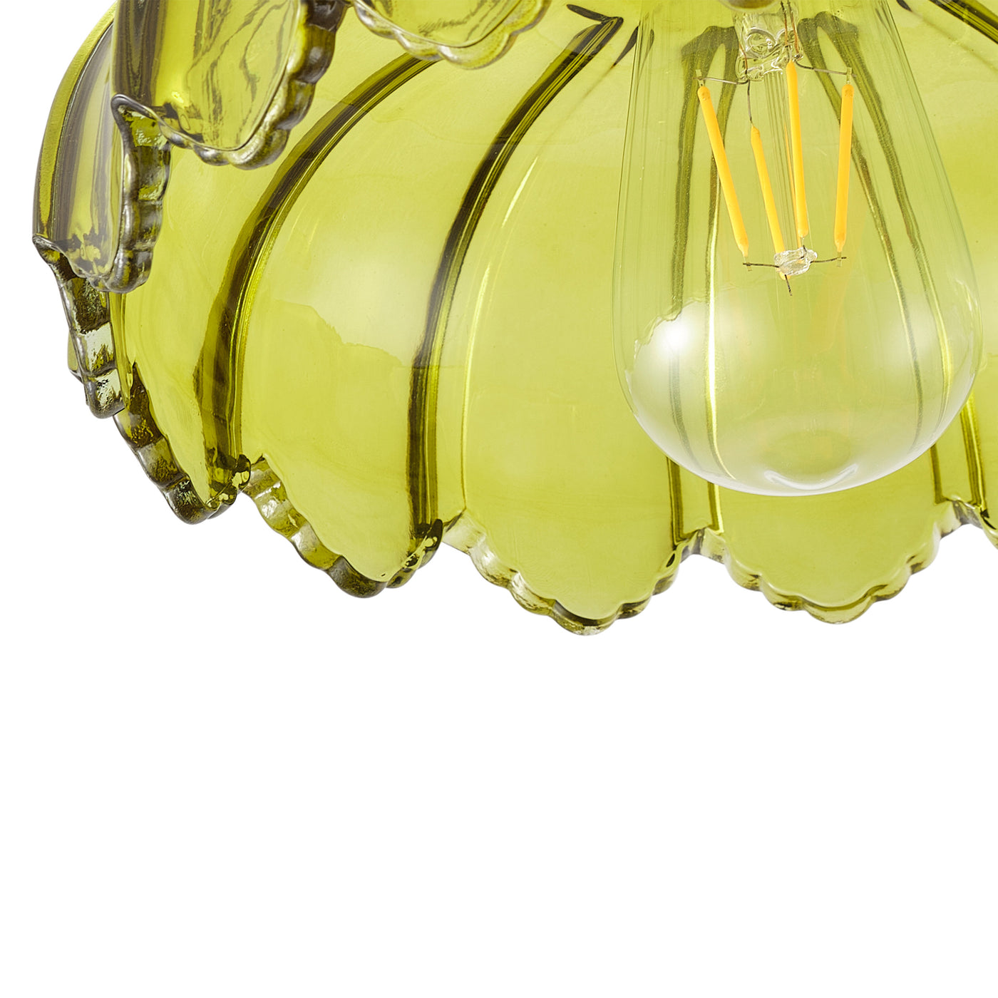 1-Light Semi Flush Mount Ceiling Light, Vintage Green Glass Shade with Antique Brass Base