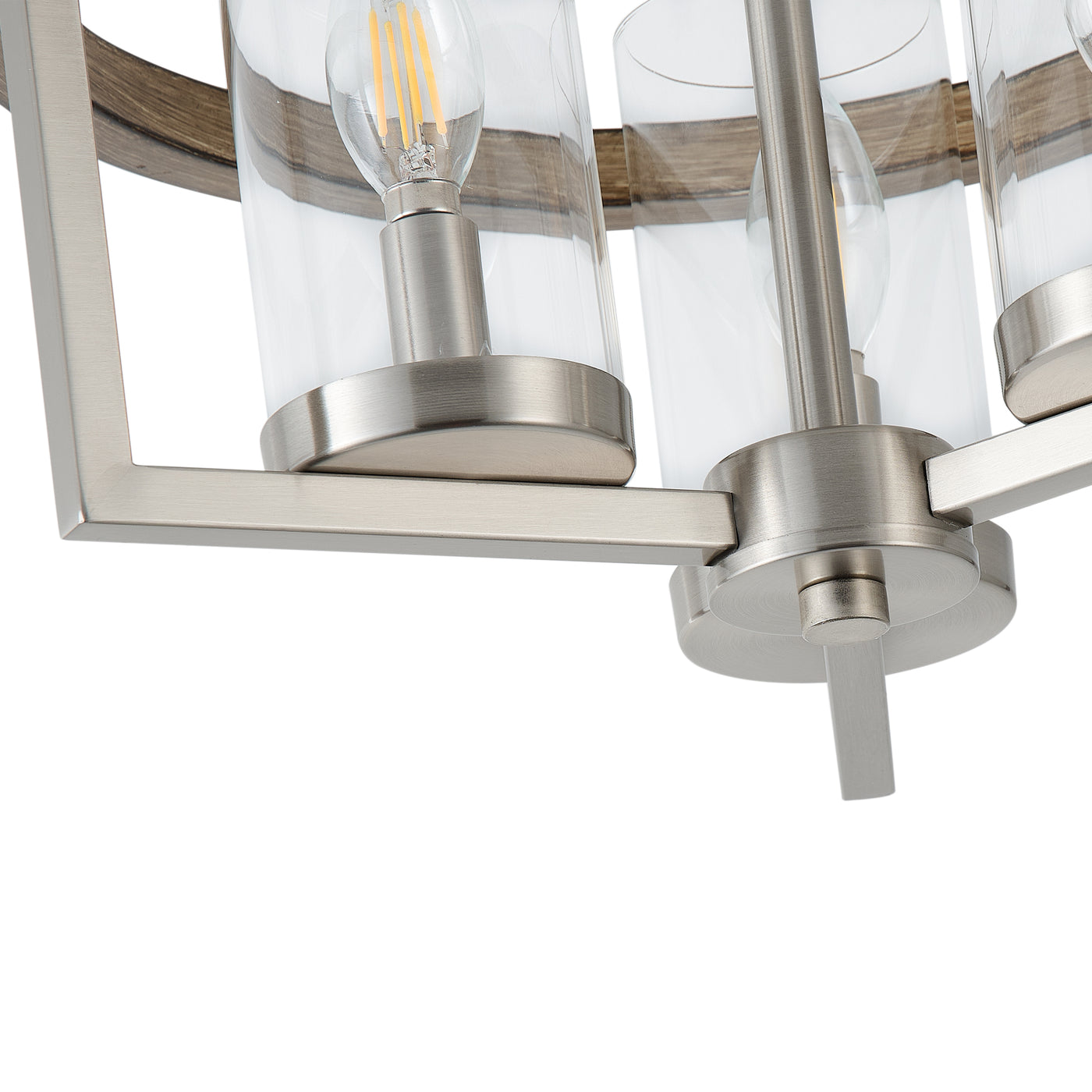 3 Light Industrial Semi Flush Mount Light Transparent Cylinder Shade High Transparency Glass for Dining Room Hallway