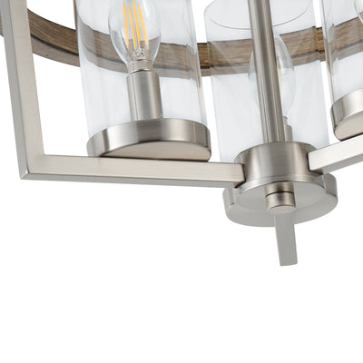 3 Light Industrial Semi Flush Mount Light Transparent Cylinder Shade High Transparency Glass for Dining Room Hallway