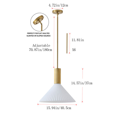 1 Light  Mid Century Modern Pendant Light Trumpet Conical White Glass ETL E26