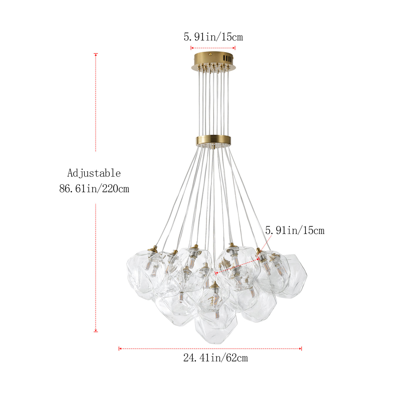 13&19 Light Modern Luxury Glass Globe Chandelier Copper Finish Cluster Pendant Light