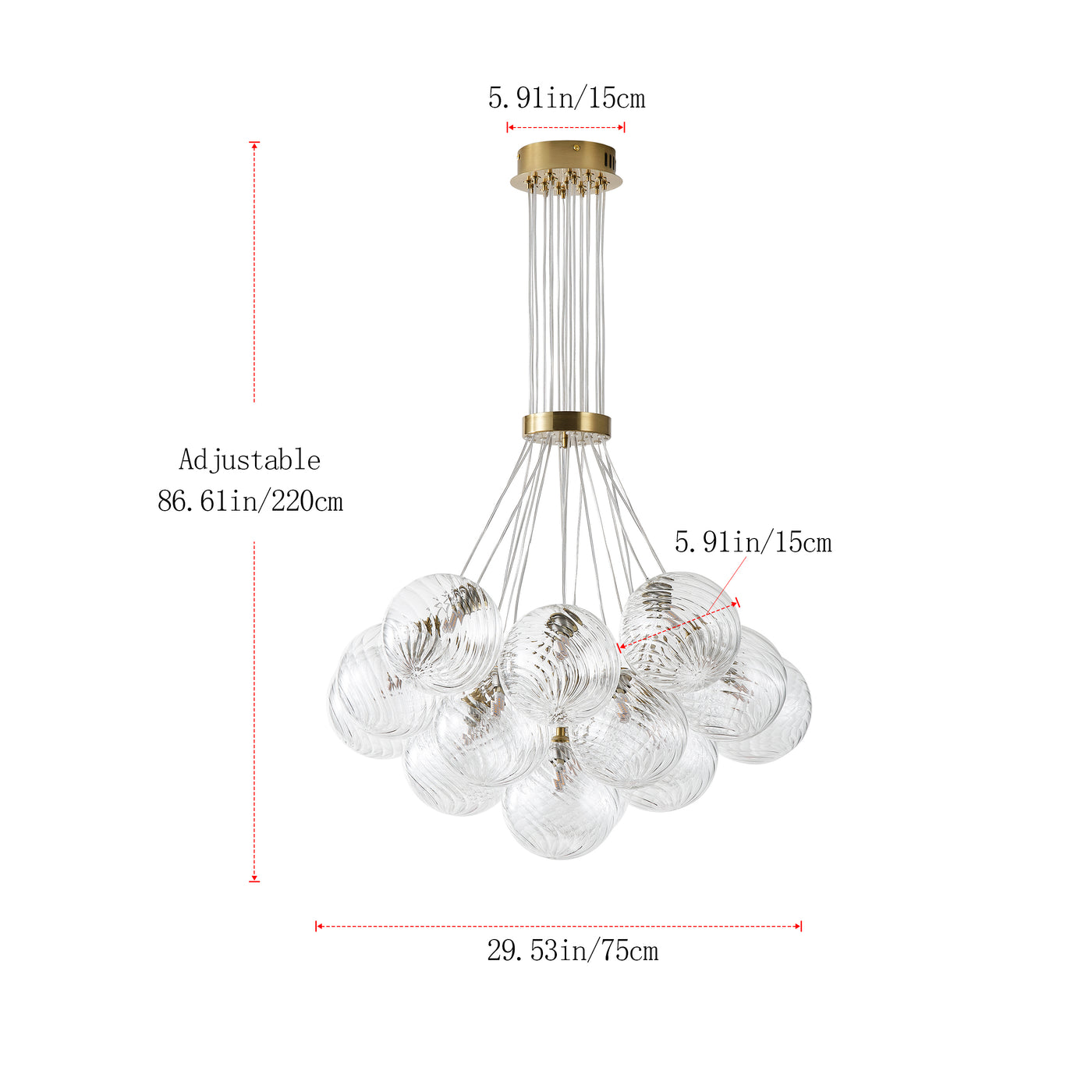 13&19 Light Modern Luxury Glass Globe Chandelier Copper Finish Cluster Pendant Light