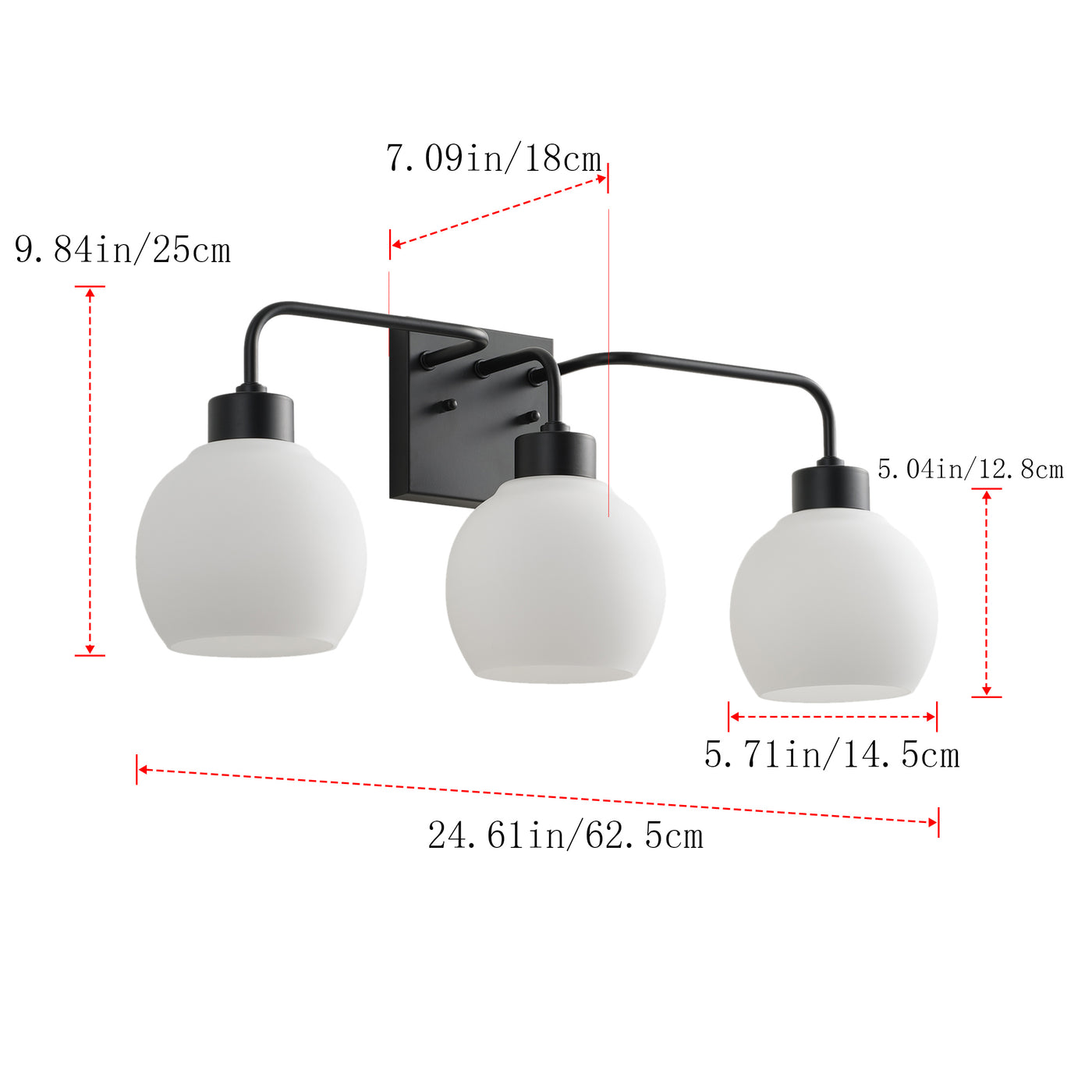 3-Light Matte Black Bathroom Vanity Light, Modern Wall Sconce with Frosted Glass Shades