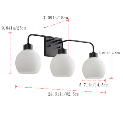 3-Light Matte Black Bathroom Vanity Light, Modern Wall Sconce with Frosted Glass Shades