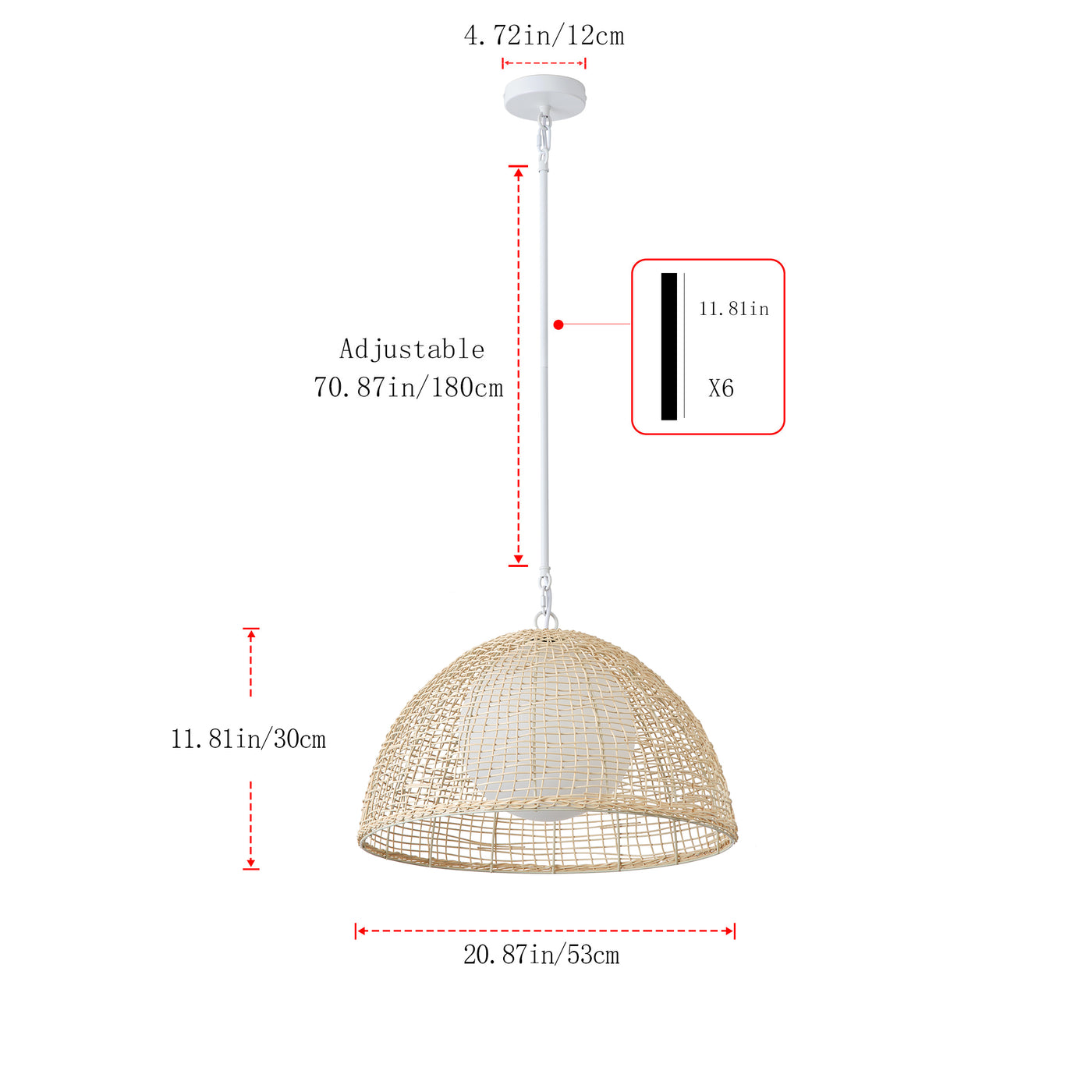 1 Light Boho Rattan Pendant Light Wicker Light Fixture Woven Dome For Kitchen Island Living Room