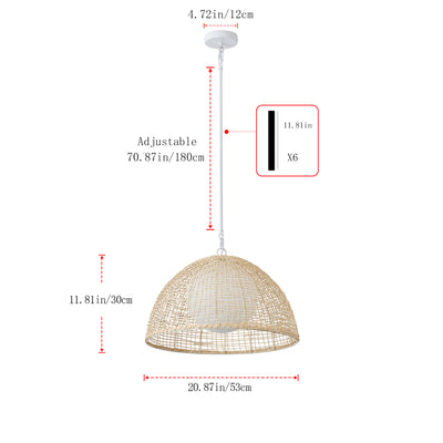 1 Light Boho Rattan Pendant Light Wicker Light Fixture Woven Dome For Kitchen Island Living Room