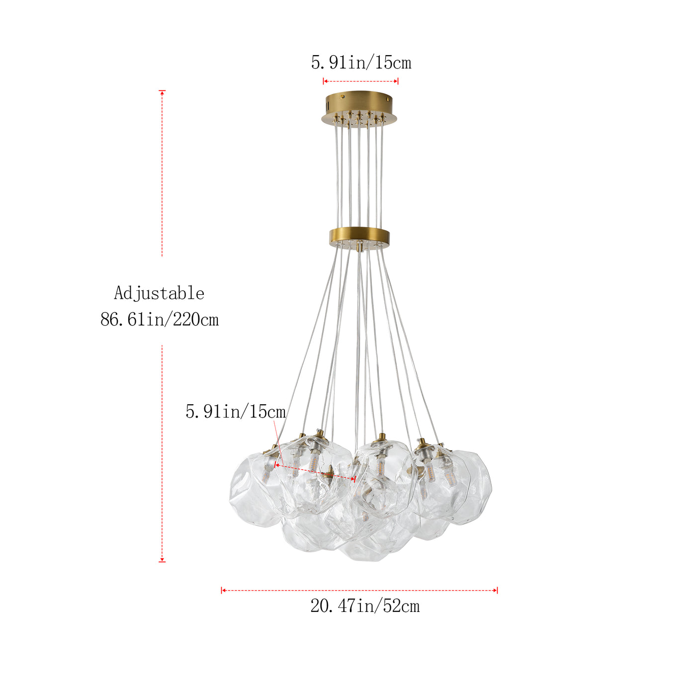 13&19 Light Modern Luxury Glass Globe Chandelier Copper Finish Cluster Pendant Light