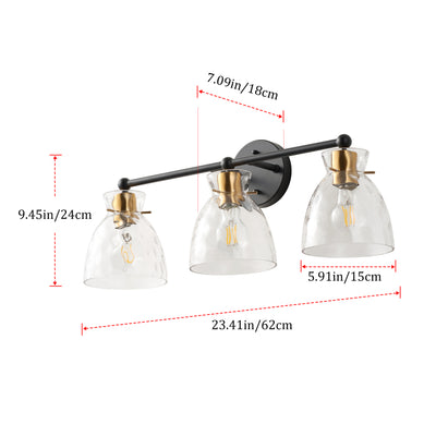 3-Light Modern Mirror Lamp Black with Brass-Textured Glass Dressing Table Lamp