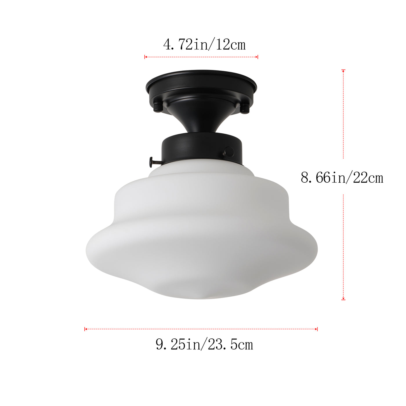 1 Light Retro Classic Semi Flush Mount Light Opal White Glass Shade Matte Black Ceiling Lamp