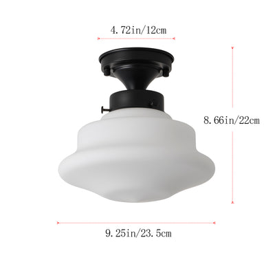 1 Light Retro Classic Semi Flush Mount Light Opal White Glass Shade Matte Black Ceiling Lamp