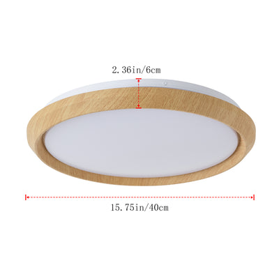 1 Light Natural Style LED Ceiling Light Wood Grain Frame  5CCT ETL Soft Glow