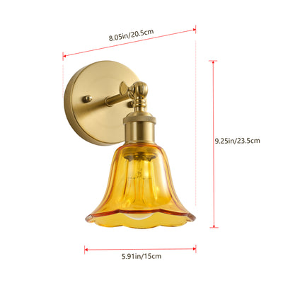 1-Light Vintage Wall Sconce, Brass Finish with Amber Glass Shade, E26 Bathroom Vanity