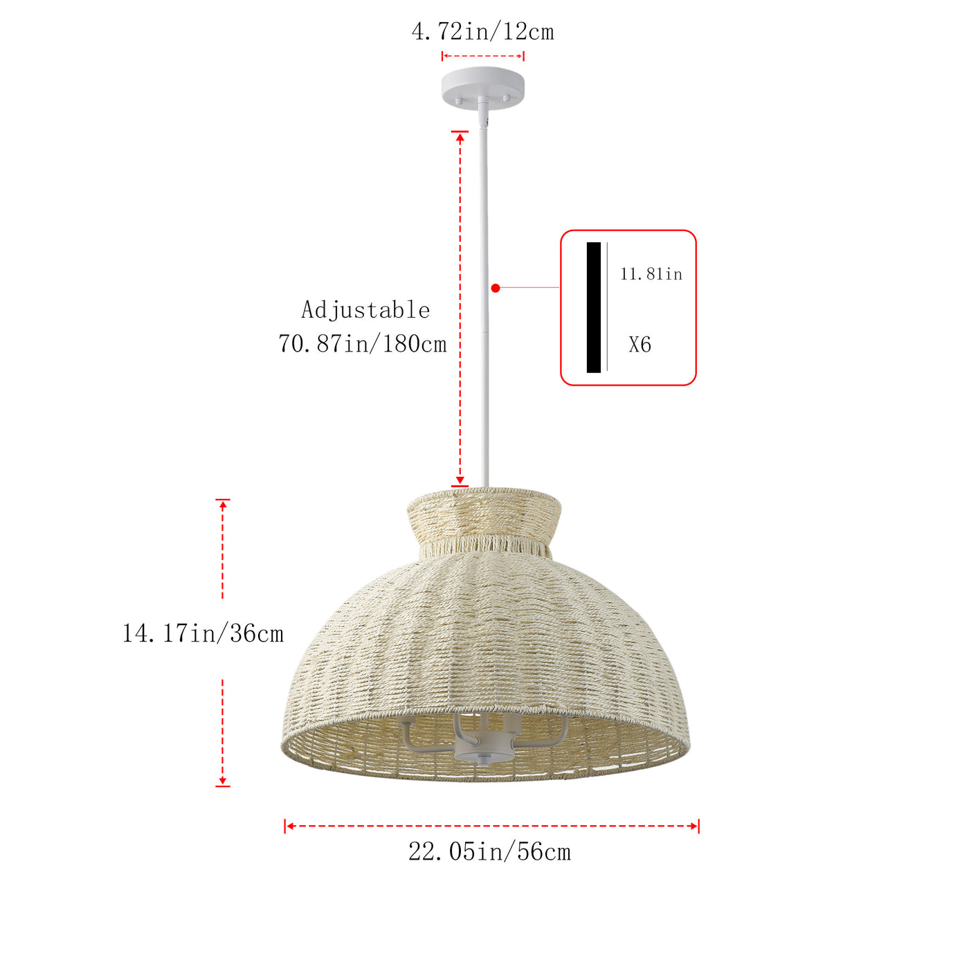 Dewdrop 4 Light Japandi Style Pendant Light Nordic Rattan Fixture ETL Certified for Living Room Bedroom