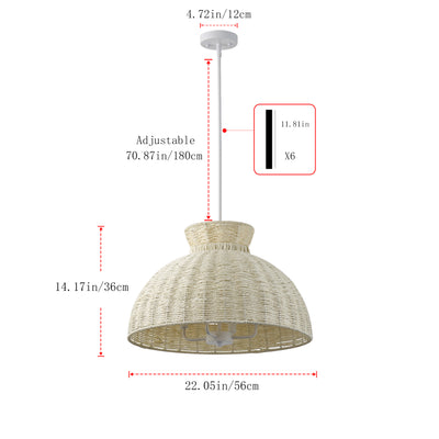 Dewdrop 4 Light Japandi Style Pendant Light Nordic Rattan Fixture ETL Certified for Living Room Bedroom