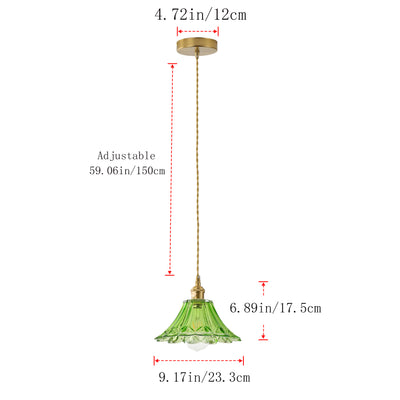 3-Light Vintage Pendant Lights Green Glass Shade 65.95in Adjustable For Kitchen