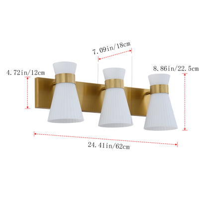 1 Light Mid Century Modern Brass Wall Sconce Flared Glass Shade Warm 3000K LED ETL Certified for Bedroom Corridor