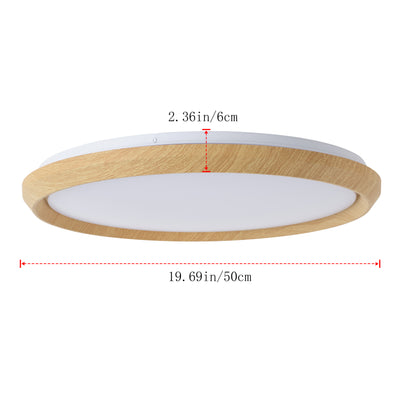 1 Light Natural Style LED Ceiling Light Wood Grain Frame  5CCT ETL Soft Glow