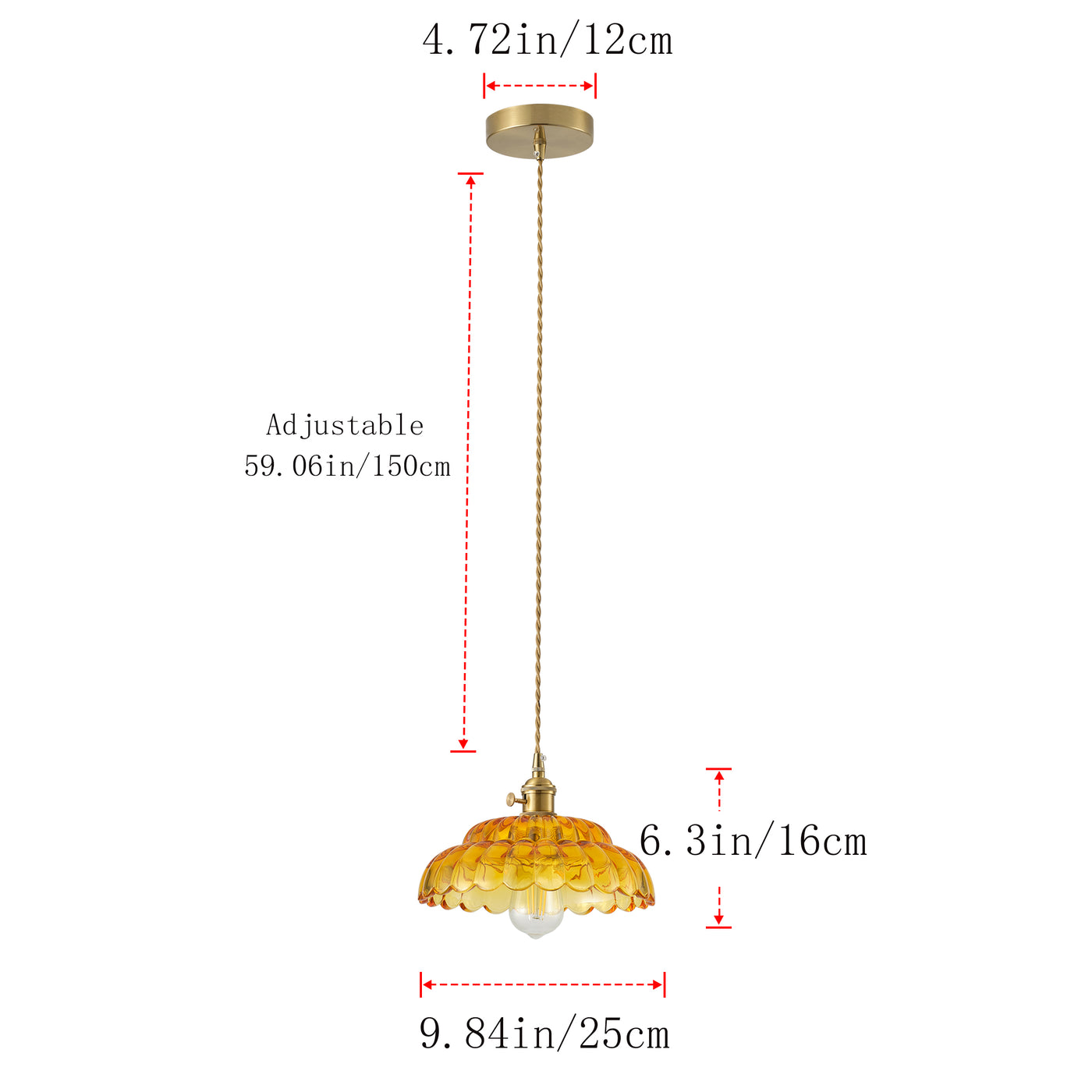 1-Light Vintage Amber Glass Pendant Light with Floral Shade