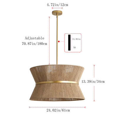 8-Light Boho Drum Pendant Light with Twine Shade Adjustable Hanging Light