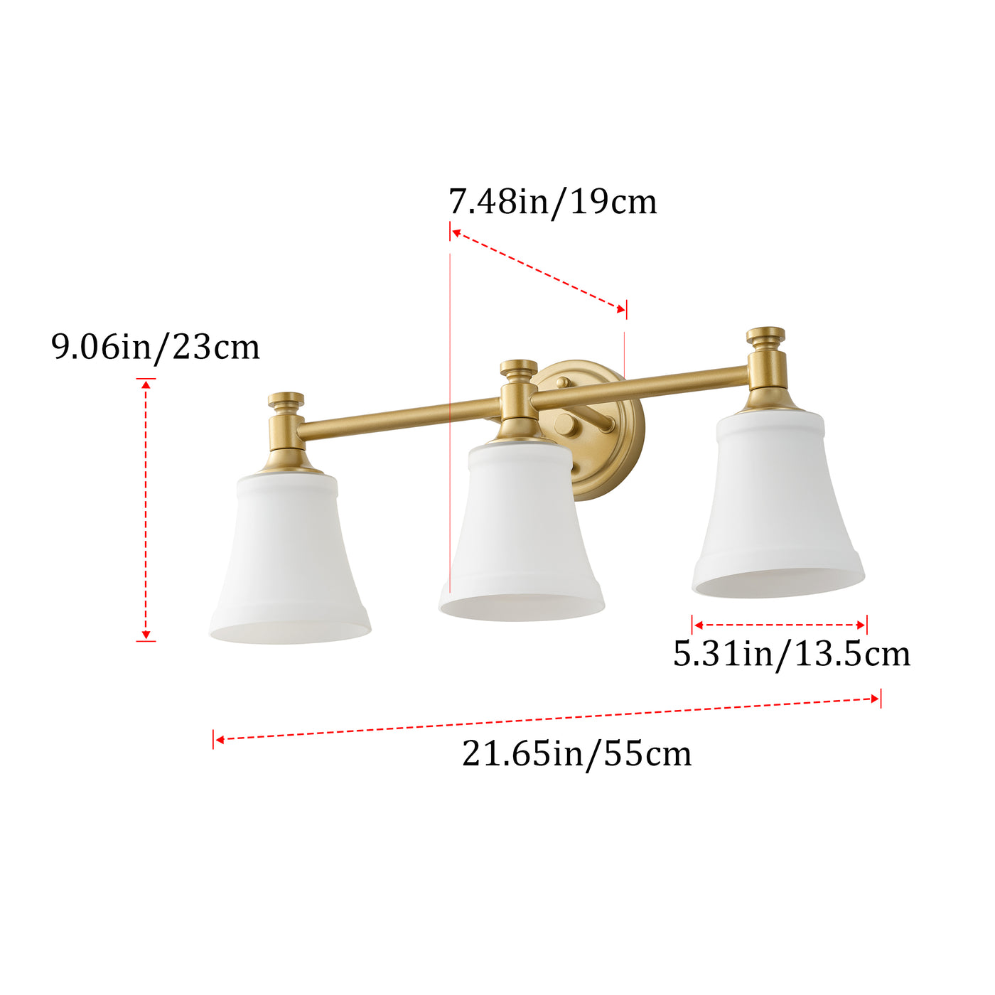 3-Light Bathroom Vanity Light, Antique Brass, Opal Glass ETL Listed