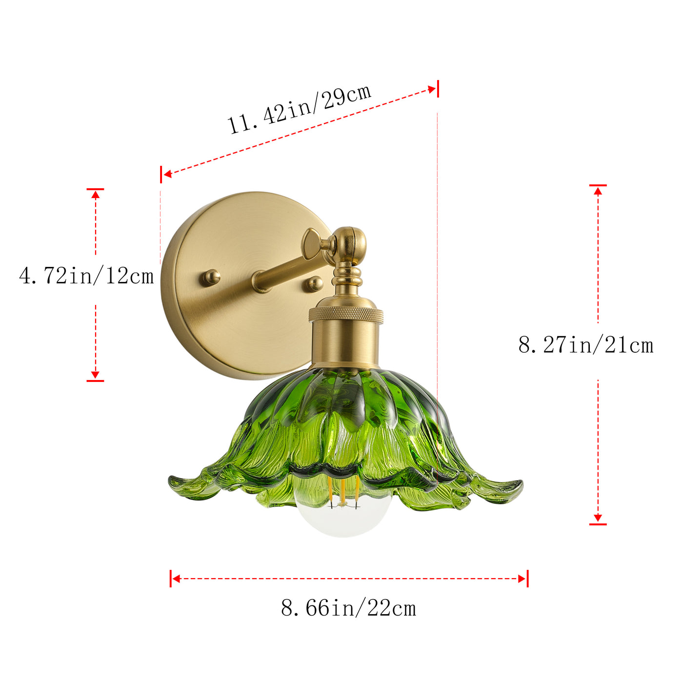 1 Light Vintage Style Green Glass Wall Sconce Dewdrop Brass Vanity Light