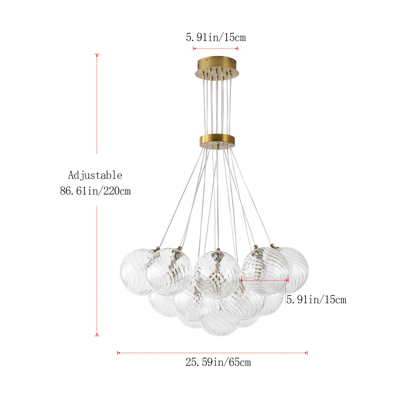 13&19 Light Modern Luxury Glass Globe Chandelier Copper Finish Cluster Pendant Light