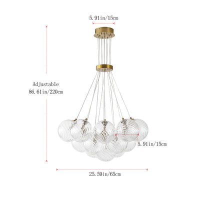 13&19 Light Modern Luxury Glass Globe Chandelier Copper Finish Cluster Pendant Light