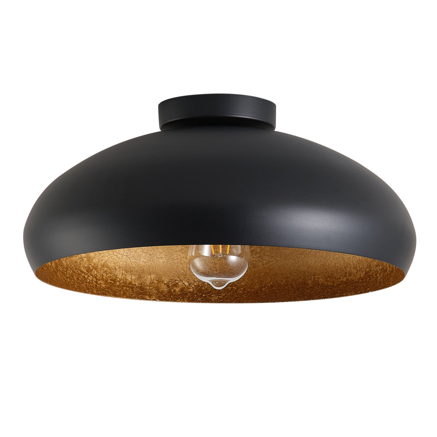 1-Light Sanded Black Exterior and Baked Imitation Gold Leaf Interior Shade Semi-Flush Mount Lighting