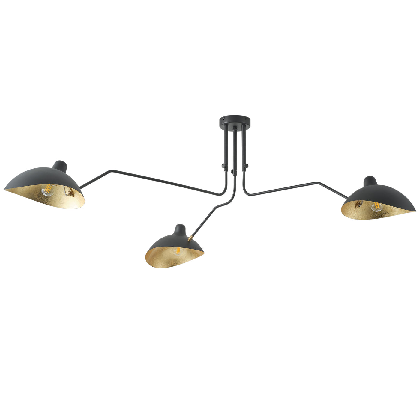 3-Lights Black Rounded Shade Semi-Flush Mount Lighting