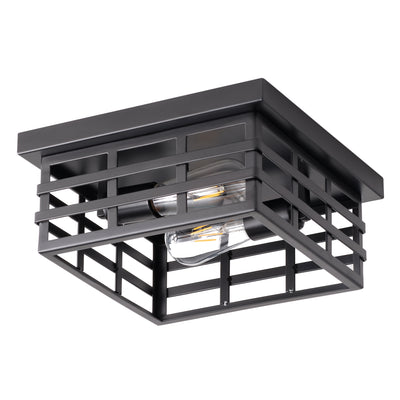 2-Lights Square Hollow Out Cage Metal Shade Flush Mount Lighting