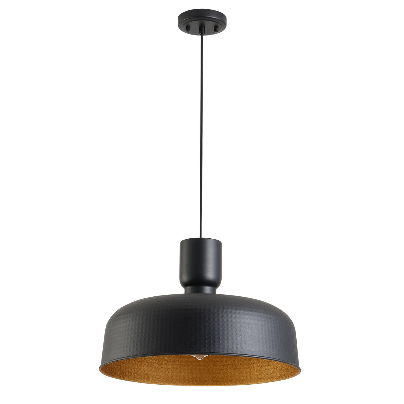 1-Light Industrial Sanded Black Exterior and Sprayed Gold Leaf Interior Bowl Shade Pendant Lighting