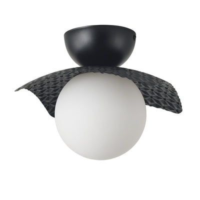 1-Light Black Globe Shade Semi-Flush Mount Lighting