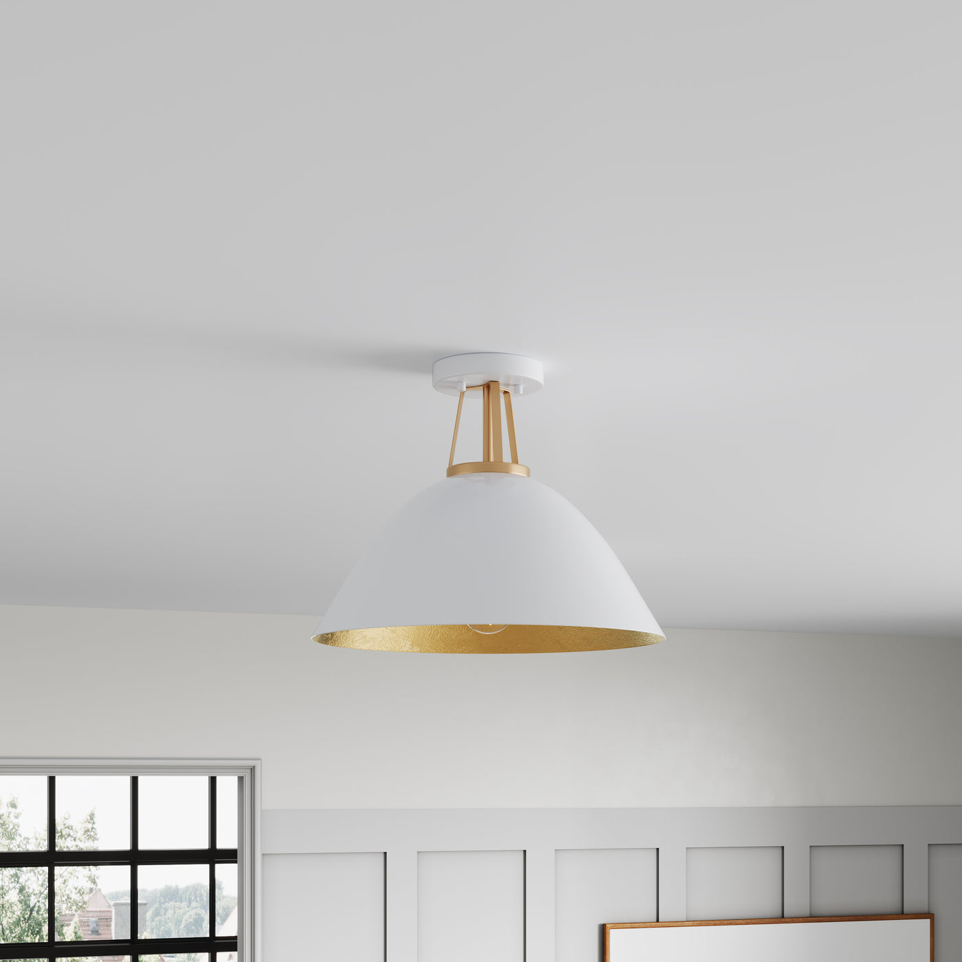 1-Light Gold Leaf Inside Semi-Flush Mount Lighting