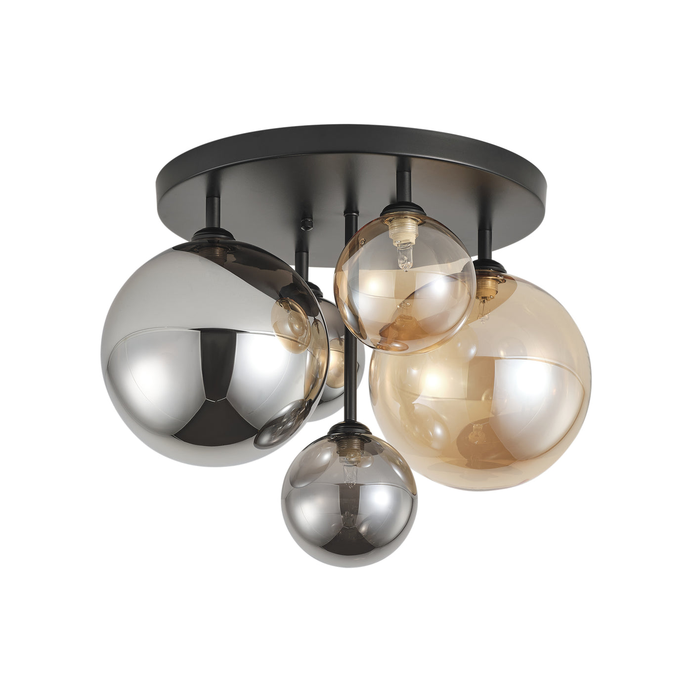 5-Lights Spherical Glass Shades of Various Sizes Flush Mount Lighting