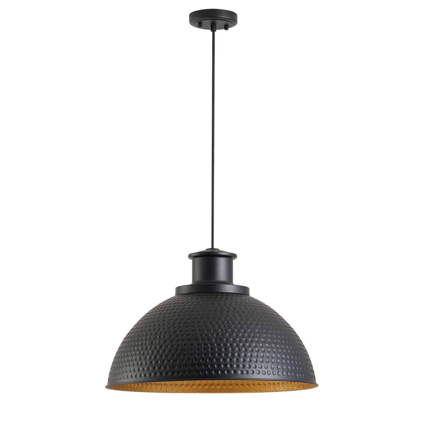 1-Light Sanded Black Exterior and Sprayed Gold Leaf Interior Bowl Shade Pendant Lighting