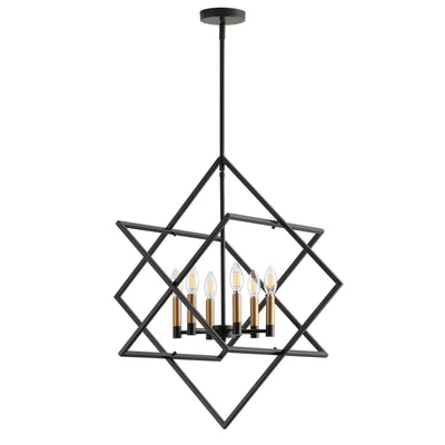 6-Lights Geometric Metal Shape Lantern Adjustable Height Pendant Lighting