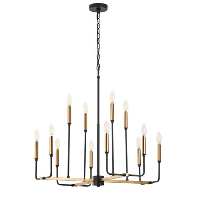 12-Lights Black-Gold Candle Lamp Head Chandelier