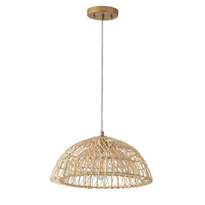 1-Light Bowl-Shaped Rattan Openwork Design Pendant Lighting