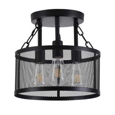 3-Lights Metal Mesh Frame Column Shade Semi-Flush Mount Lighting