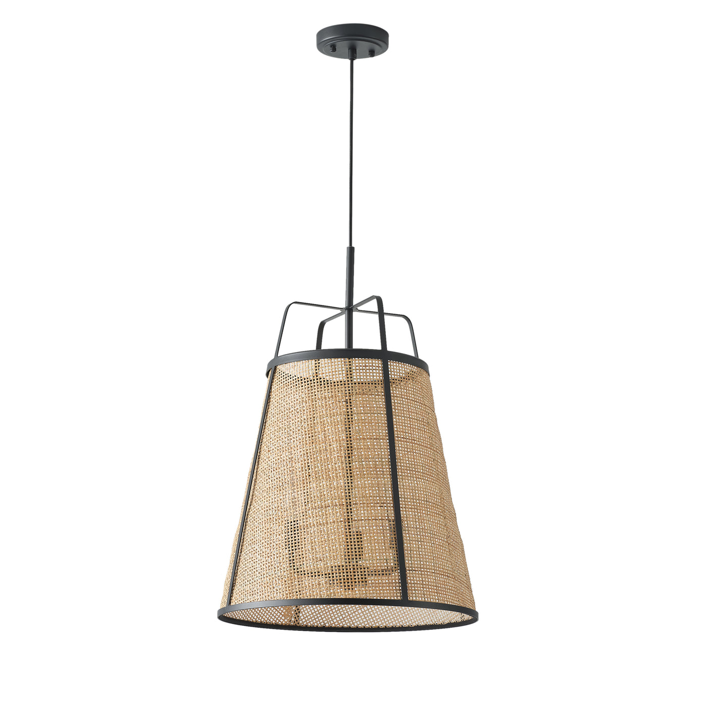 3-Lights Bamboo Shade with Black Metal Frame Pendant Lighting