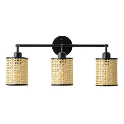 3-Lights Plastic Woven Cylindrical Shade Bathroom Vanity Lighting