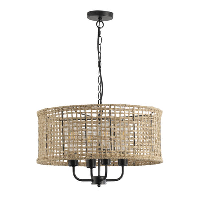 4-Lights Natural Hand-Woven Twine Drum Shade Chandelier