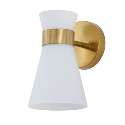 1 Light Mid Century Modern Brass Wall Sconce Flared Glass Shade Warm 3000K LED ETL Certified for Bedroom Corridor