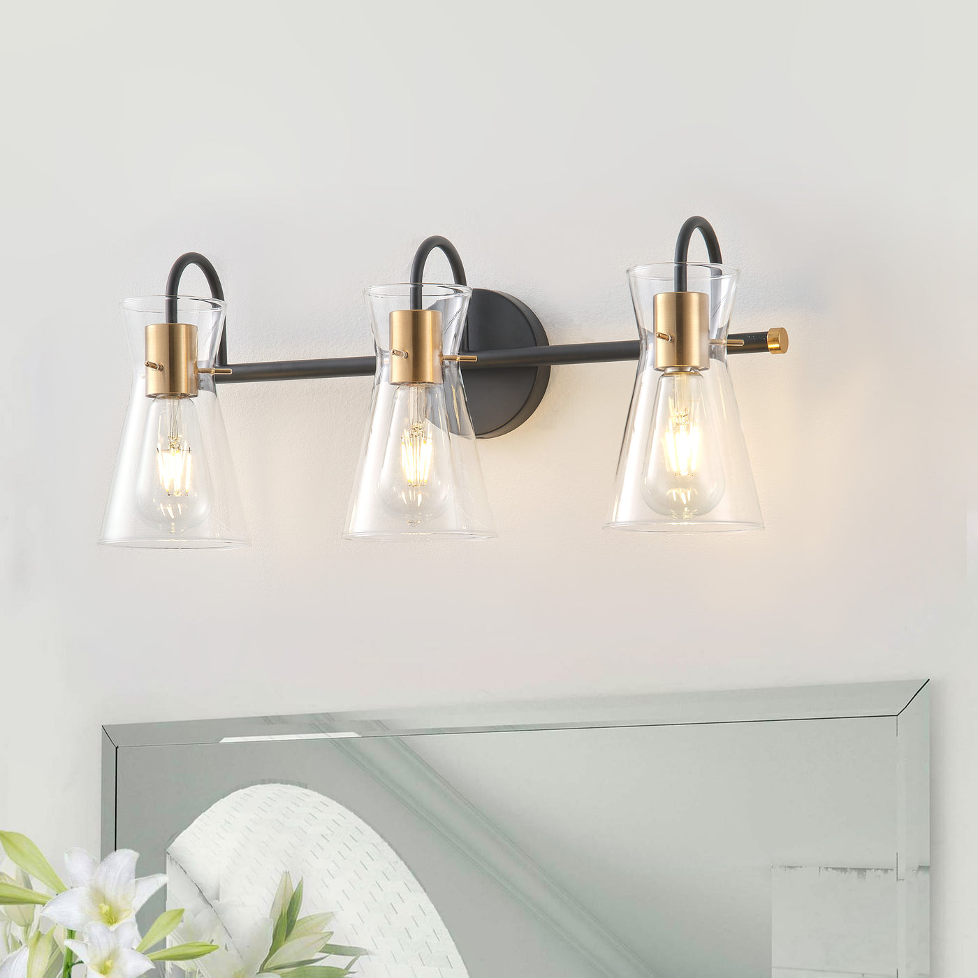 3-Lights & 4-Lights Vintage Style Dimmable Bathroom Clear Glass Wall Vanity Lighting