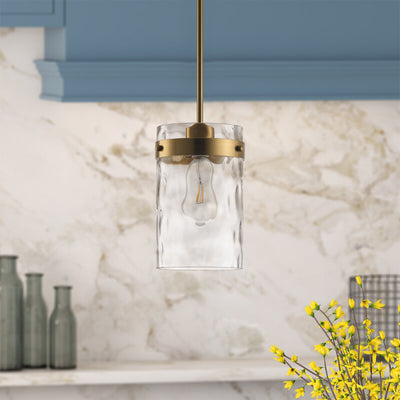 1-Light Clear Stone Patterned Glass Shade Pendant Lighting